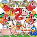Farm Theme Birthday Decorations, Party Decorations, Birthday Party Supplies, Banner, Balloons, Tablecloth, Cupcake Toppers, Large Cake Decorations, Table Cover (2 year old)