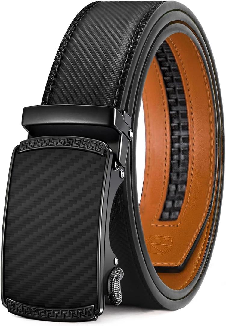 Zitahli Belt Men, Ratchet Belt Dress with 1 3/8" Premium Leather,Slide Belt with Easier Adjustable Automatic Buckle (Black)