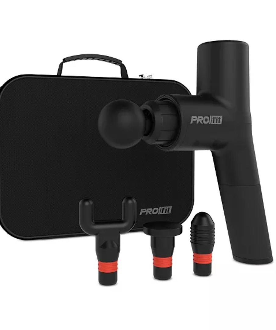 PROfit Percussion Muscle Massage Gun, Rechargeable Deep Tissue Full-Body Massager with Multiple Attachments