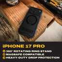 DEWALT Compatible iPhone 17/18 Pro Magnetic Case with Stand, Rugged Shockproof Cover w/ 360° Rotatable Ring Holder, Compatible with MagSafe iPhone 17/18 Pro Case Kickstand, Heavy-Duty Protective, Black