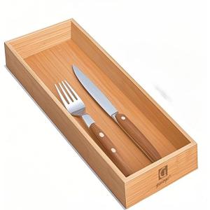 Bamboo Drawer Organizer, Utensil Organizer for Kitchen, Bamboo Storage Box Wood Silverware Tray for Drawer
