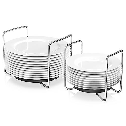 Plate Organizer for Kitchen Counter Bamboo Dish Racks for Cabinet Plate Holder for Kitchen Drawer Storage 2 Pack Adjustable for 6.75" to 12.5" Stainless Steel 304 Portable (Black, 1 x Small & Large) Missing One