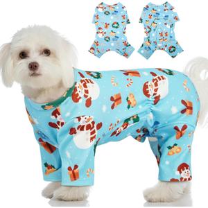 MIGOHI Thermal Dog Pjs for Christmas- Fall Winter Dog Sweater, Fleece Pjs for Dogs with Cozy Long Sleeves to Protect Joints,Stretchy Pet Jammies Sweater Outfit for Boy & Girl, Easy-Care, Blue, S