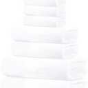 Tens Towels Pack of 8 Towels Set, 2 Extra Large Bath, 2 Hand, 4 Washcloths, 100% Cotton, Lighter Weight, Quicker to Dry, Super Absorbent, Perfect for Bathroom, White