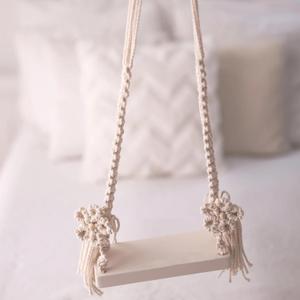 DICHA Handmade Macrame Newborn Photography Props with 2 Backdrop Clips-Baby Swing Photo Shoot AccessoryWooden Newborn Photoshoot Props-Cream Rope with White Wood 0-1 Month