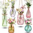 6 Pcs Stained Glass Hanging Vases Colorful Glass Terrariums with Rope Small Hanging Planters Pot Containers for Air Plants Flowers Garden Home Wedding Decor(Colorful Series)