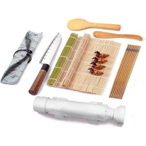 Sushi Making Kit for Beginners, All in One Sushi Maker Set with Sushi Mats Bamboo Roller, Sushi Bazooka, Chopsticks, Paddle, Spreader, Sushi Knife, Chopsticks Holder, TIMDAM Sushi Kit for Home