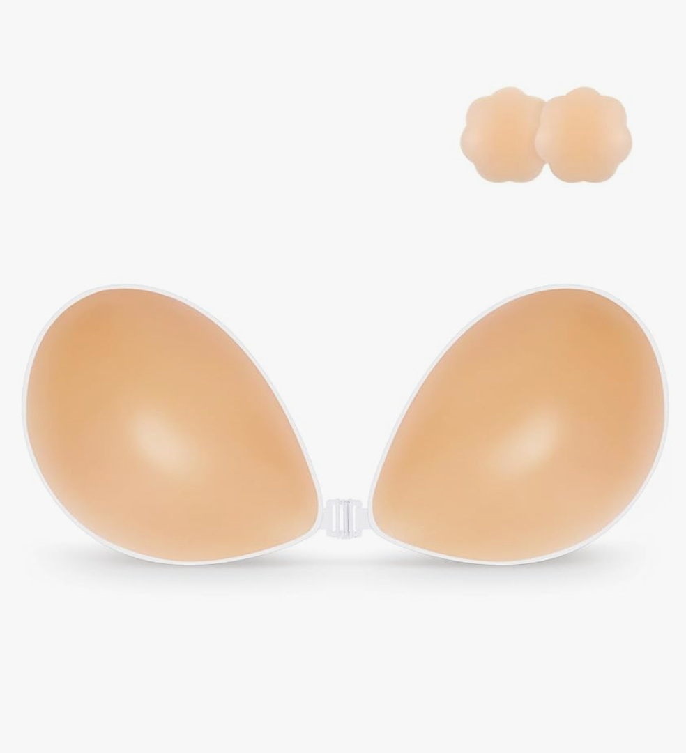 Niidor Adhesive Bra Strapless Sticky Invisible Push up Silicone Bra for Backless Dress with Nipple Covers, Size G