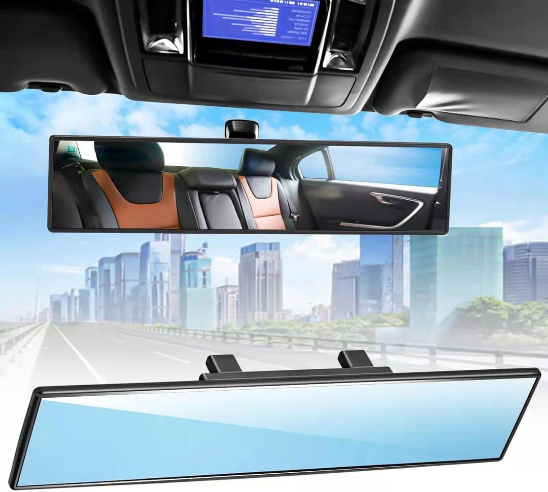 Broadway Car Rear View Mirror HD Anti Glare Universal 12 Inch large Field of View Panoramic Rearview Mirror with Wide Angle Blue Tint for Car SUV and Truck
