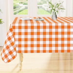 Smiry Rectangle Table Cloth, Waterproof Vinyl Tablecloth with Flannel Backing, Wipeable Buffalo Plaid Table Cover for Picnic, Indoor and Outdoor (Orange & White, 52"x70")