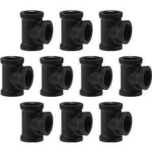 1/2" Black Threaded Tee, 10 Pack DN15 Junctions of metal for pipes Steampunk Vintage Shelf Bracket DIY Plumbing Pipe Decor Furniture (10, Black 1/2 Inch)