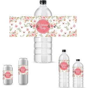 PH PandaHall 30pcs Flower Bottle Stickers Personalized Water Bottle Labels Waterproof Wine Bottle Wraps Self-Adhesive Champagne Cover Tags for Wedding Birthday Party Anniversary
