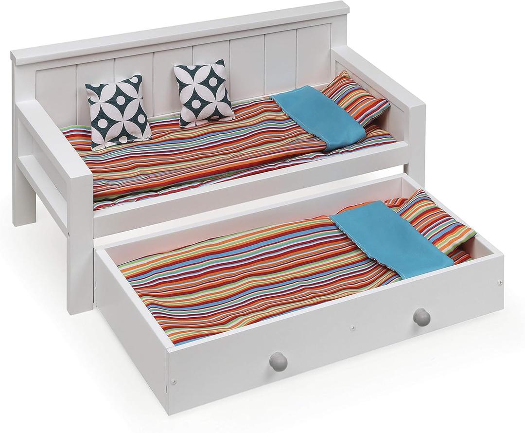 Badger Basket Sofa Daybed with Trundle for 18-Inch Dolls - Complete Bedding Set for Imaginative Play & Sleepovers