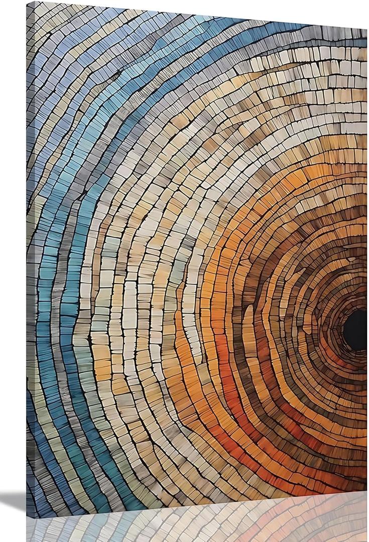 IBHJSART Framed Tree Ring Canvas Wall Art Abstract Colorful Wood Stump Decor Painting Prints Modern Minimalist Pictures Neutral Nature Rustic Farmhouse Living Room Bedroom Bathroom Office