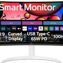LG 34SR63QA-W 34 inch Smart Curved Monitor with Streaming TV, QHD 1440p, UltraWide Screen, USB Type-C 65W PD, 1800R, webOS, HDR10, 100Hz, Built-in Speaker, AirPlay2, Screen Share, Bluetooth, White