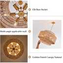 Boho Rattan Chandelier, 6-Light Dining Room Light Fixture,23.62" Wicker Pendant Lighting with3-Tier Woven Lampshade, Large Farmhouse Chandeliers for Kitchen