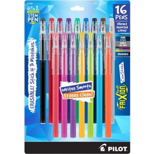 Pilot Frixion ColorSticks - Bolgrafos de tinta de gel que se puede borrar, de punta fina, 1/32 de pulgada, paquete de 16, colores surtidos (Vibrante)
