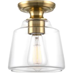 Kira Home Baron 9" Modern Farmhouse Semi Flush Mount Ceiling Light + Schoolhouse Glass Shade, Cool Brass Finish
