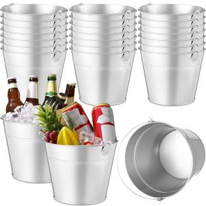 Didaey 24 Pcs Metal Beer Bucket Bulk Ice Bucket Ice Pails with Handle Champagne Soda Party Beverage Chiller for Summer Picnic Pool Wedding Party Supplies Wine Champagne Bar (9.1 x 7.1 x 6.7",Silver)