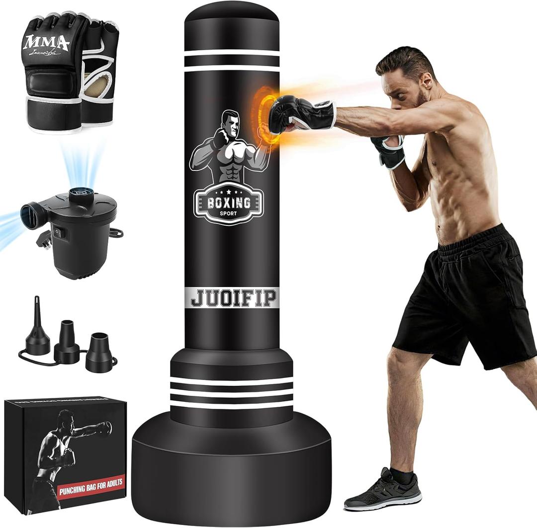 70'' Freestanding Punching Bag for Adults, Boxing Bag with Stand Heavy Bag with Boxing Gloves and Electric Air Pump, Kicking Bag Adults Kickboxing Bags for Beginners Training MMA Muay Thai Fitness