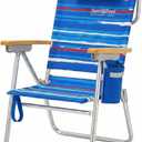 SUNNYFEEL Premium High Back Beach Chair for Adults, Heavy Duty All Aluminum Folding Beach Chair Supports 500 LBS, 5-Position Reclining Tall Beach Chair with Wooden Armrests & Head Pillow, Blue Stripe