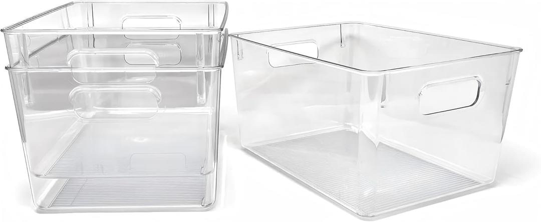 Ytteve Clear Plastic Storage Bins, Pantry Organizers and Storage Containers Fridge Organizer Bins for Organizing Home Kitchen Under Sink Bathroom Refrigerator Freezer Laundry Room (Clear, 3 L)