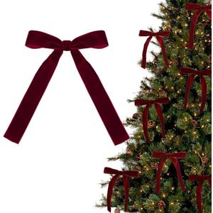 12PCS Red Velvet Bows for Christmas Tree, Garland Red Velvet Bows Ornaments for Christmas Tree with Gold Twist TiesB)