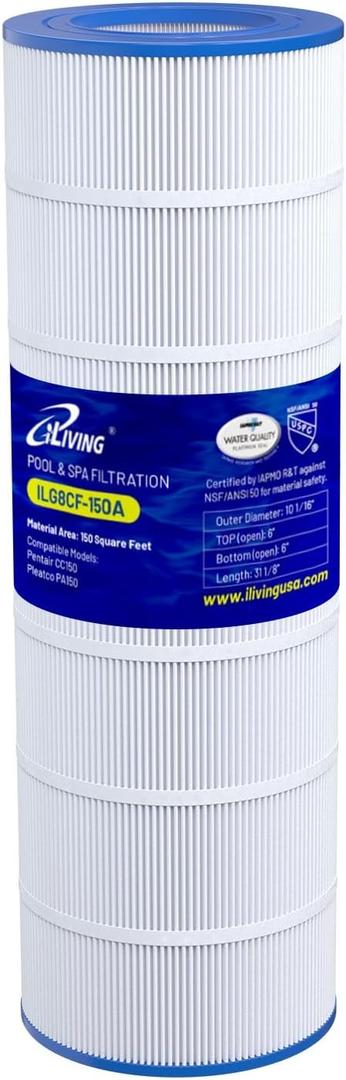 iLiving ILG8CF150A Premium Pool & Spa Filter Cartridge - Industrial-Strength Replacement for Pentair CC150/CCRP150, Unicel C-9415, Filbur FC-0687, Pleatco PAP150 | Fits Major Brands