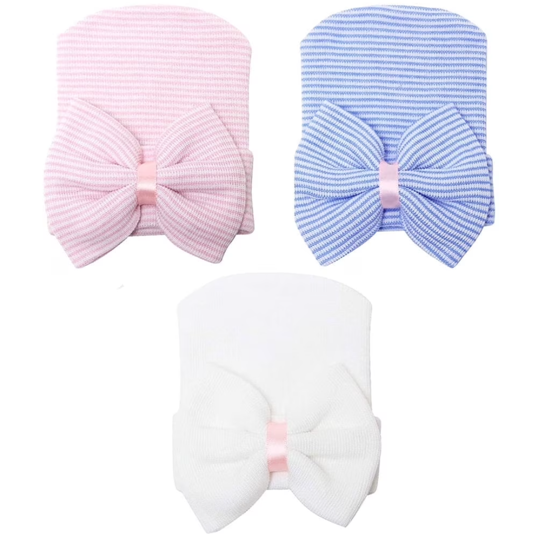 Sinhoon Newborn Baby Girl Hospital Hat with Big Bow Soft Cute Knot Infant Comfy Nursery Beanie 0-3 months