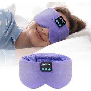 Sleep Mask Bluetooth 5.4 Headphones Soft Wireless Headband Eye Mask Blackout with Microphone (Lilac)
