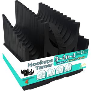 RV Full Hookups Tamer | 3-in-1 RV Sewer Hose Support plus Water Hose and Power Cord Cradles | Patent Pending design for more organization and better stability | Expands to 15 Feet