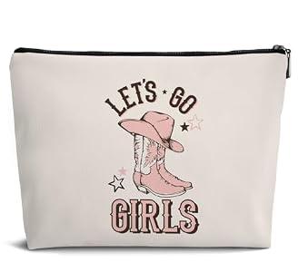 Western Leather Makeup Bag Cowgirl Boots Cosmetic Bags,Cowgirl Gifts Boots Makeup Pouch Zipper