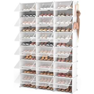 ROJASOP Portable Shoe Rack Organizer with Door, 72 Pairs White Shoe Storage Cabine Covered Shoe Rack Shoe Organizer for Closet Entryway Garage Closed Shoe Rack Organizer Cabinet with Doors