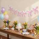 Easter Bunny Ear Garland Pink Gingham Bow Garland with Bunny Ears Coquette Easter Rabbit Banner Hanging Decor for Spring Birthday Baby Shower Party Supplies Home Wall Window Decoration