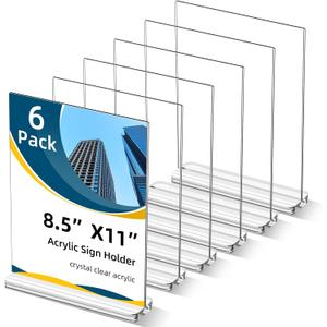 Acrylic Sign Holder 8.5 x 11 Clear Sign Display T Shape Table Paper Stands for Home Wedding Office School Restaurant (6 Pack)