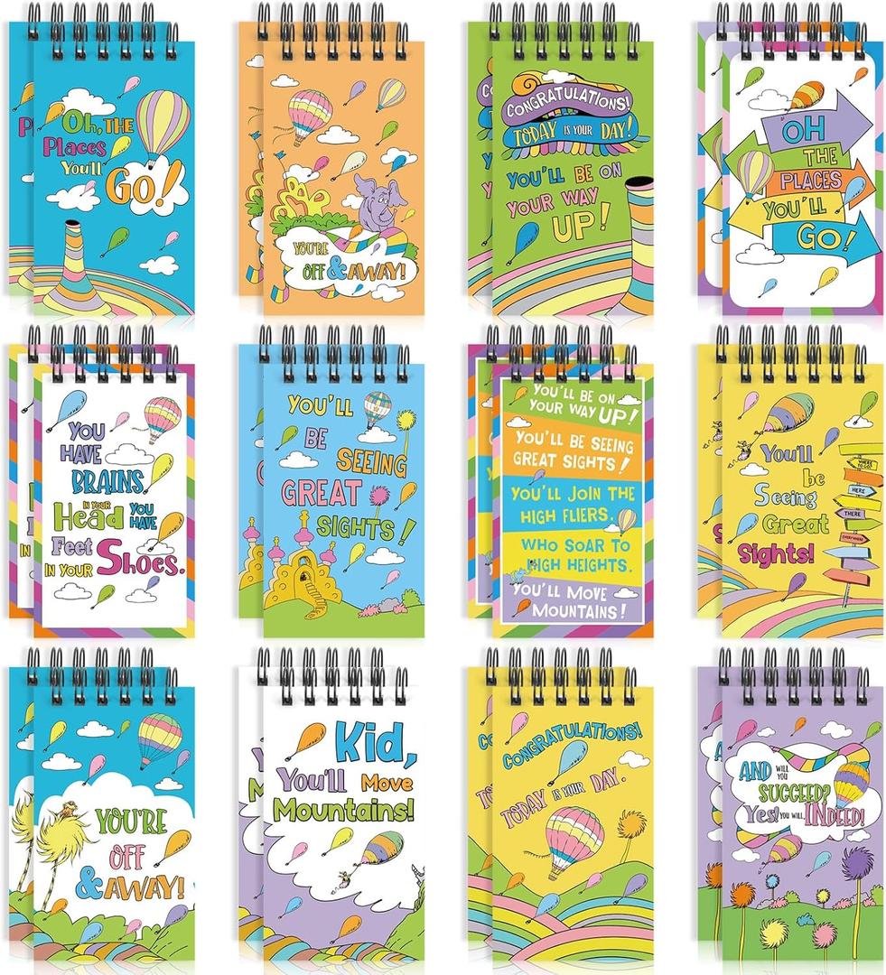 24 Set Oh The Places You' ll Go Party Favors Graduation Notepads Gifts Bulk Mini Notepads for Kindergarten Preschool Graduation Classroom Favors Supplies Decor