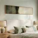 Framed Long Narrow Abstract Green Neutral Rustic Vertical Wall Art, 14x56