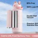 POWCAN 40 oz Insulated Water Bottle with 2-in-1 Straw and Spout Lid, Keep Cold 24H, Leak-Proof, BPA-Free, Double Wall Stainless Steel Water Bottle for Sports, Gym, Travel, and School (Cotton Candy)