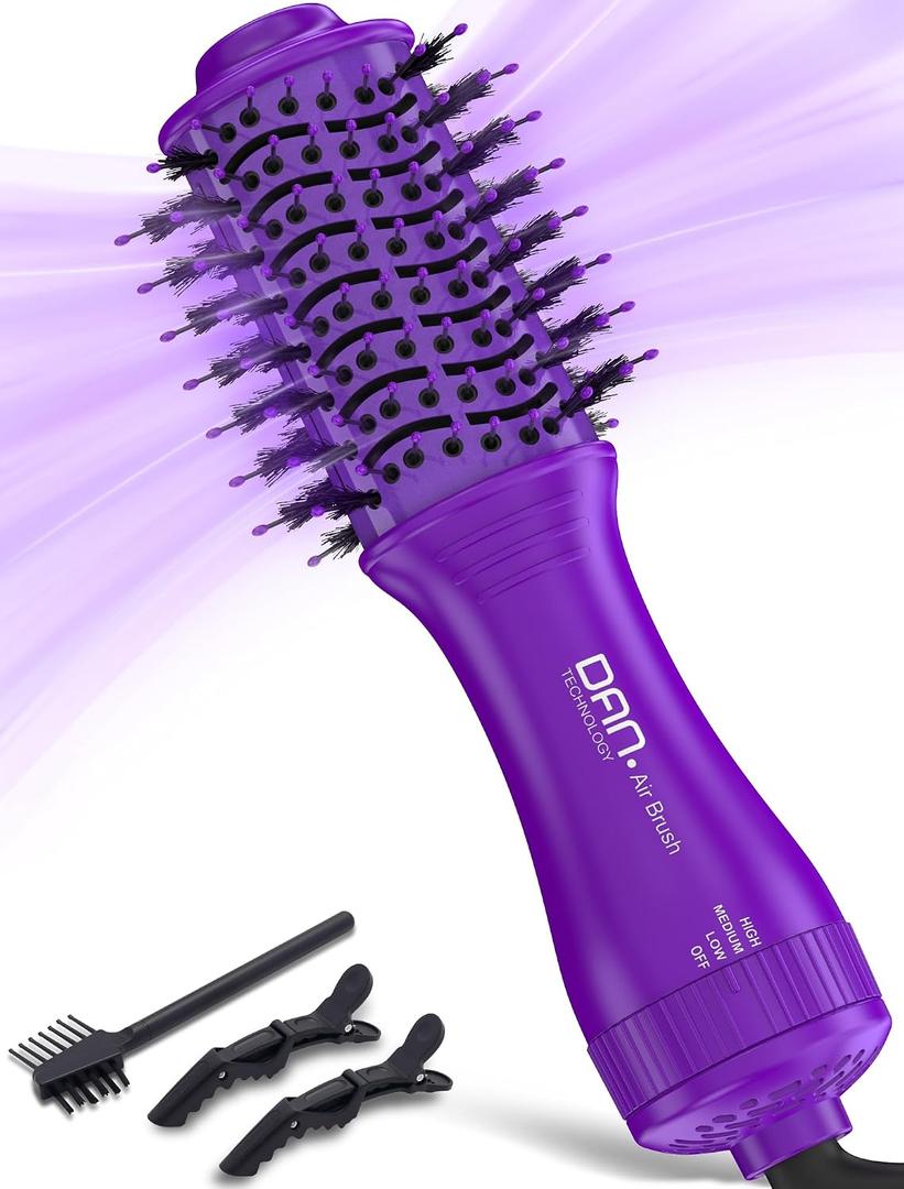 Mini Travel Ceramic Blow Dryer Brush for Short to Medium Hair, 2 Inch Oval Styling Hot Air Brush with 3 Heat Settings, Lightweight Volumizing & Smoothing Tool, 120V, Purple