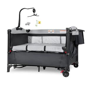 5-in-1 Pack and Play, Baby Bassinet Bedside Sleeper with U-Shaped Diaper Changer, Portable Toddler Playard for Newborn Toddlers, Baby Crib with 4 Adjustable Height, Carry Bag,Easy to Install (Black)