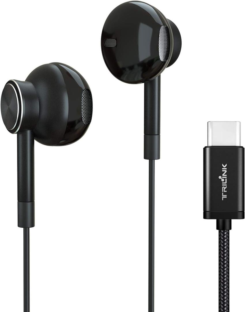 USB Type C Earbud Headphones, Hi-Res in-Ear Earphone w/Mic Compatible with iPhone 15 Series New iPad Pro/MacBook Pro, Google Pixel 5g/5/4xl, OnePlus, Samsung Galaxy, HTC U12, Sony, Essential, Razer