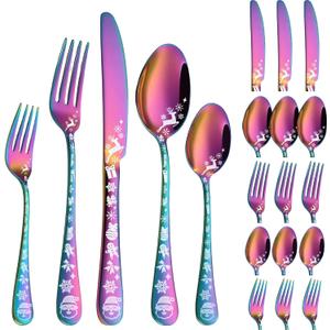 Vilihkc Christmas Style Silverware Set,20 Piece Stainless Steel Flatware Set, Kitchen Utensil Set Service for 4,Tableware Cutlery Set for Home and Restaurant,Dishwasher Safe (Color)