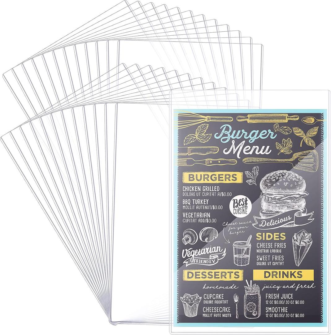 50 Pcs 11" x 17" Menu Cover, Rigid Print Protectors Double-Sided Clear Vinyl Menu Holder Heavy Duty Paper Sleeves Hard Plastic Poster Protector Sleeve for Page Sheet Photographs Document (50)