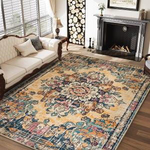 5x7 Boho Area Rug for Living Room,Washable Vintage Area Rugs,Low Pile Soft Floor Carpet,Non-Slip Eco-Friendly Large Rug for Bedroom Kitchen Office,Orange&Cream 5x7 Boho Area Rug for Living Room,Washable Vintage Area Rugs,Low Pile Soft Floor Carpet,Non-Slip Eco-Friendly Large Rug for Bedroom Kitchen Office,Orange&Cream