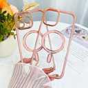 Fiyart Designed for iPhone 16 Pro Max Case,Compatible with MagSafe Plating Removable Lens Cover Clear Magnetic Shockproof Phone Bumper for Women Girls 6.9"-Pink