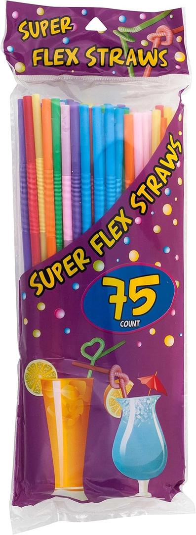 LaMi 75 Super Flex Straws, Plastic Assorted Colors, Packaging May Vary