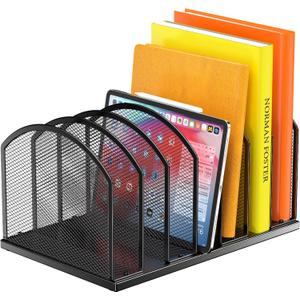 7-Section Metal Upright File Sorter Organizer, Office Small Letter Sorter Desktop File Organizer Metal Mesh Iron Sole, Black (1Pack)