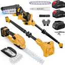 6-in-1 Pole Saw & Cordless Hedge Trimmer Combo Kit,Electric Grass Trimmer,Mini Chainsaw with 24.0 Ah Battery,Dual-Action Blade,Brushless Motor,8.5 ft Max Reach,for Tree Trimming/Garden/Lawn (Yellow)