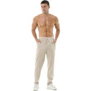 Hoerev Mens Cotton Running Athletic Sports Fashion Walking Running Yoga Breathable Pants Trousers (Beige, L)
