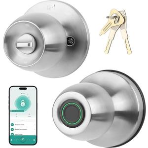 Smart Fingerprint Door Knob, 3-in-1 Keyless Entry with Auto Lock & App, Biometric Digital Lock for Front Door, Home, Office, Bedroom